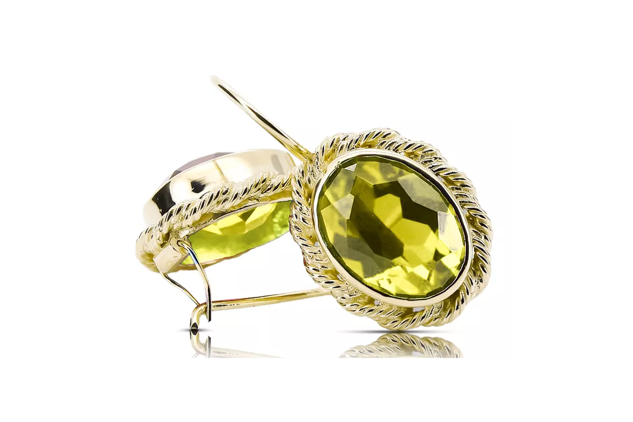 Vintage style Earrings Yellow Peridot 14K Yellow gold vec007y